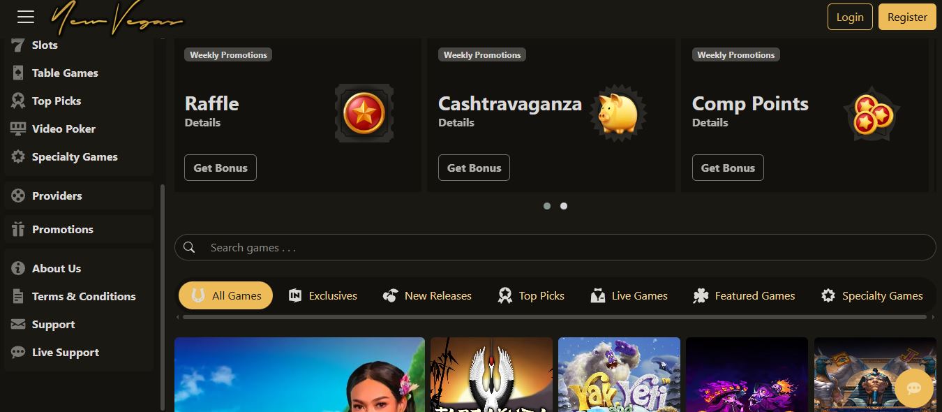 Browse weekly promotions and search favourite casino games online