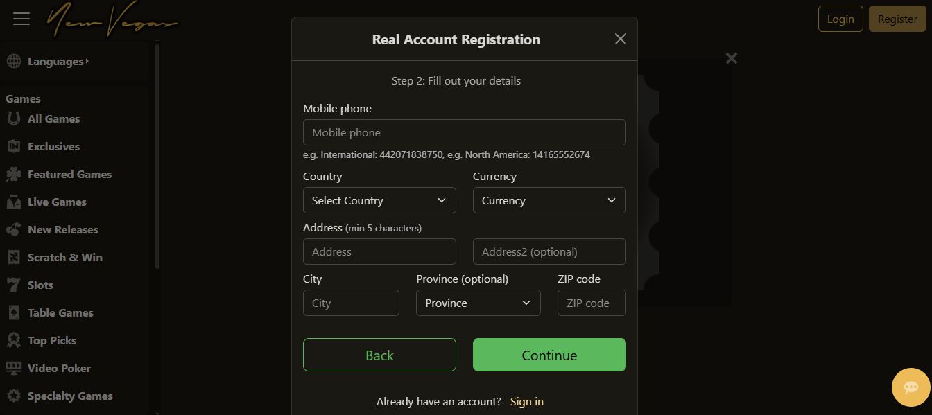 Complete your registration by providing address and contact details